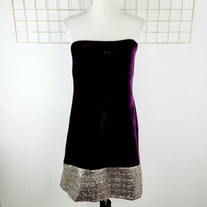 Badgley Mischka Dark Purple Velvet Silver Shimmer Whimsigoth Silk Blend Dress